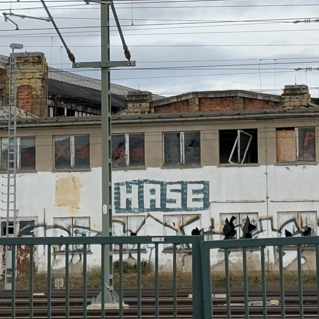 Grafitti Schriftzug HASE an einer Industriebrache in Halle