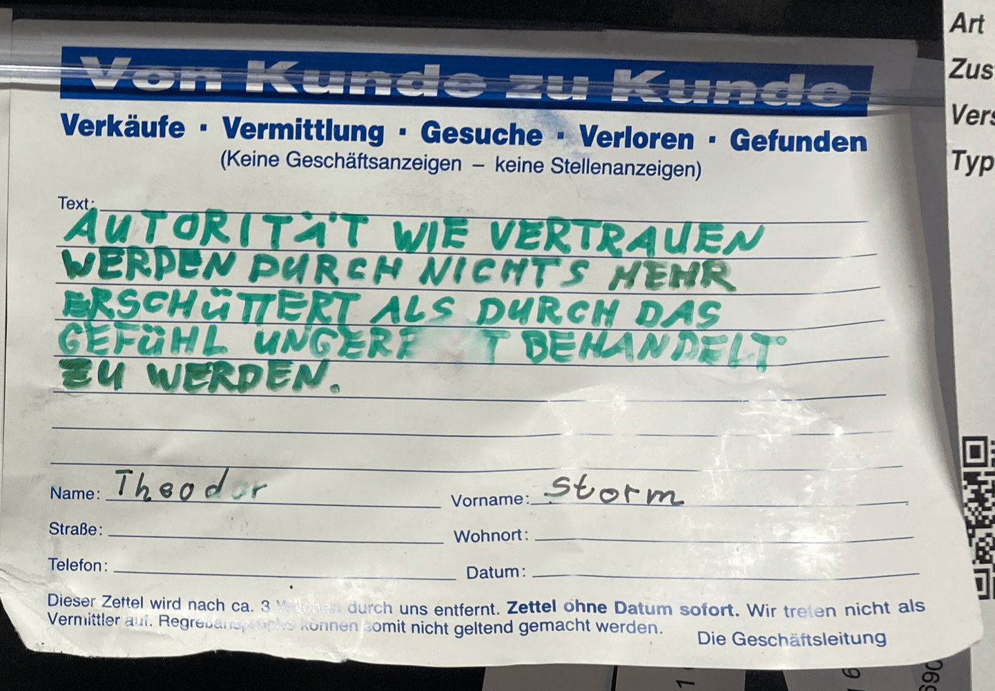 Autorität wie Vertrauen werden durch nichts mehr erschüttert als durch das Gefühl ungerecht behandelt zu werden. - Theodor Storm